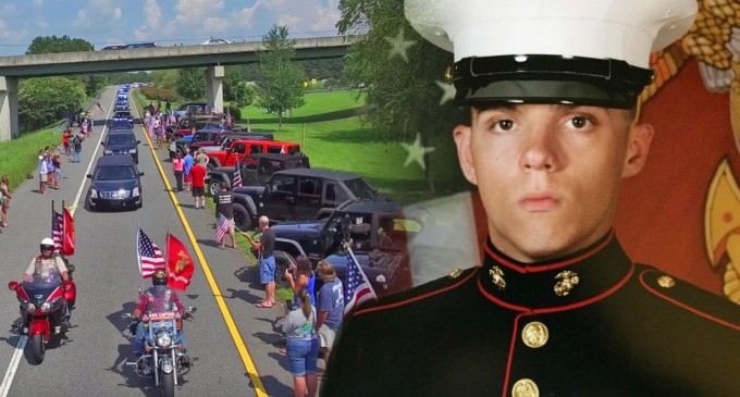 Moving, High-Def Drone Footage of Funeral Procession For Marine Killed In Chattanooga