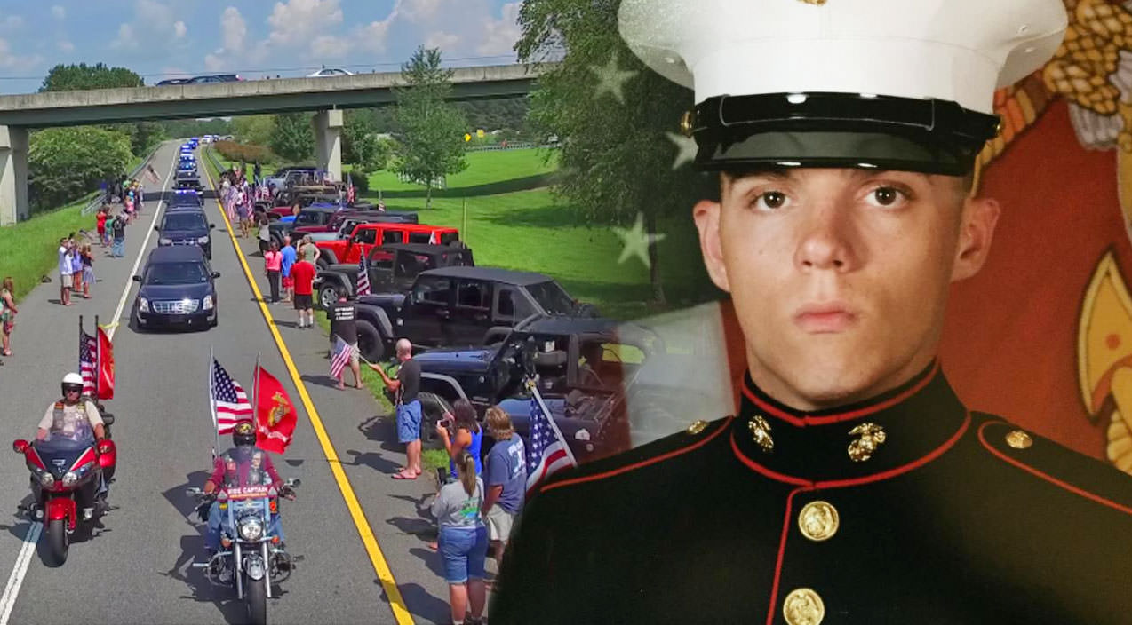 Moving, High-Def Drone Footage of Funeral Procession For Marine Killed In Chattanooga