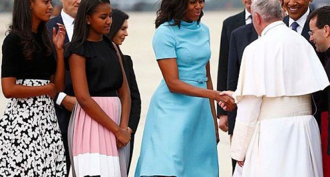 Michelle Obama Wears a $2,300 Dress to Meet the Pope