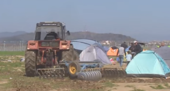 Greek Farmer Fed Up with Refugees Living on his Propery Fires Up his Tractor