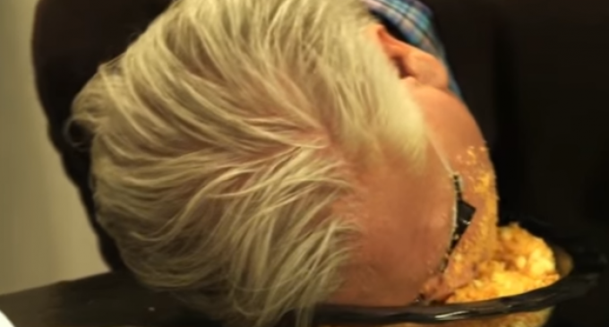 Glenn Beck Mocks Trump by Planting his Face in Crushed Cheetos