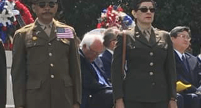 Bernie Sanders Naps during Memorial Day Ceremony