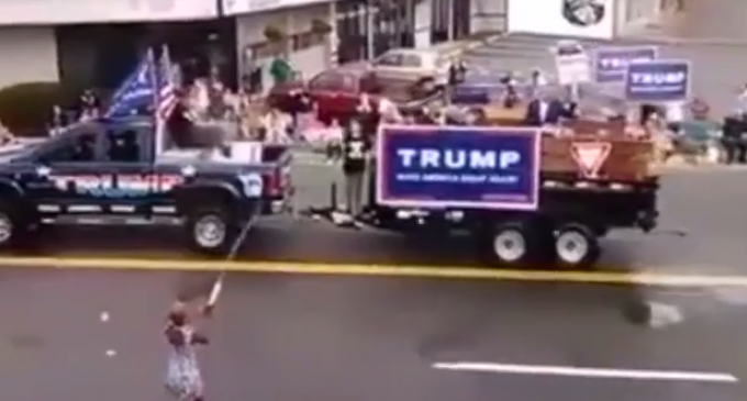 Trump Float Attacked by Group of Protestors