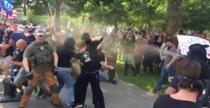 Antifa Members Beaten Down for Burning Flags at Patriot Prayer ‘Freedom March’