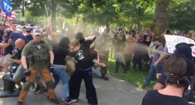 Antifa Members Beaten Down for Burning Flags at Patriot Prayer ‘Freedom March’