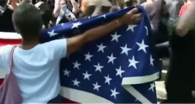 Old Woman Carry American Flag Dragged by Antifa Thugs, No Arrests [VIDEO]