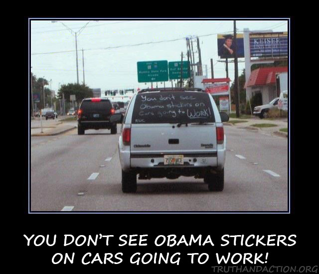 Where don’t you see Obama stickers?